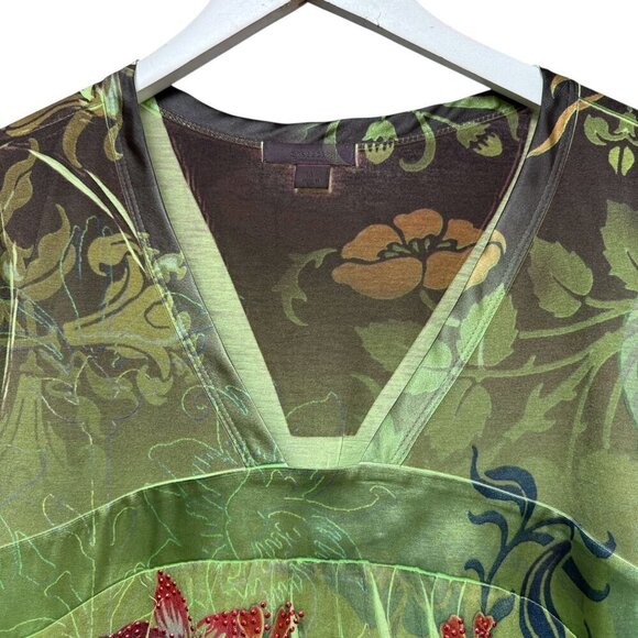 DRESSBARN Boho Top XL Green Print Tee 3/4 Sleeve St Patricks Day - Picture 4 of 8